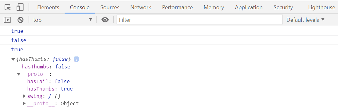 chimp.hasThumbs로 동일한 이름이지만 이 객체에서만 사용되는 고유 property가 만들어집니다.