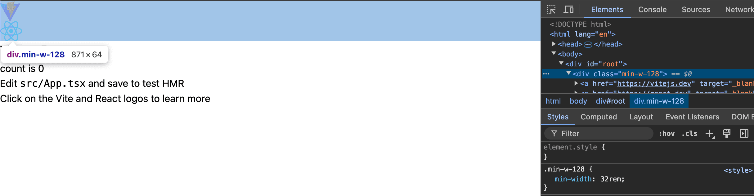 min-width 적용 결과